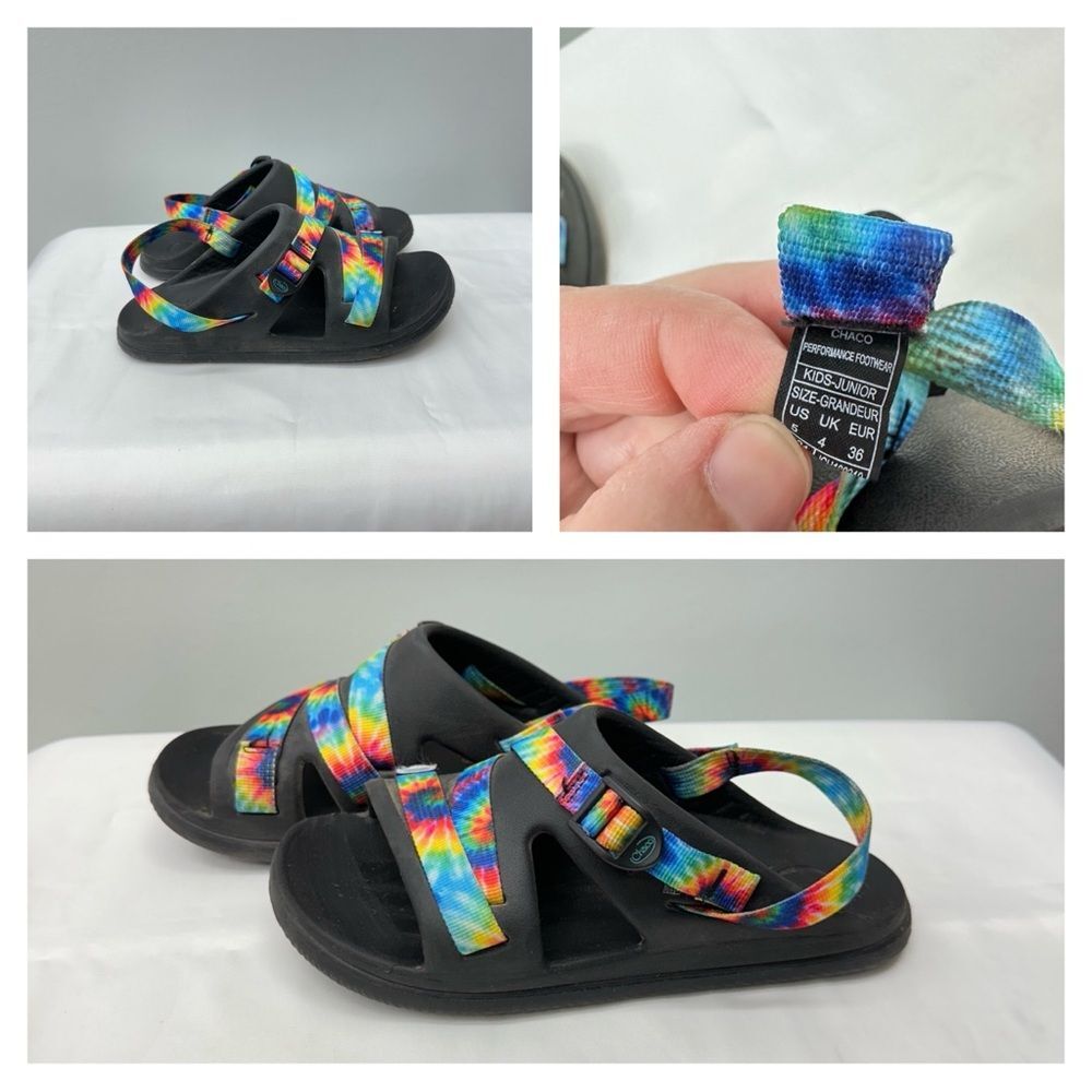 Chaco Chacos chillos junior kids 5 sport sandals black rainbow tie dye‎ straps